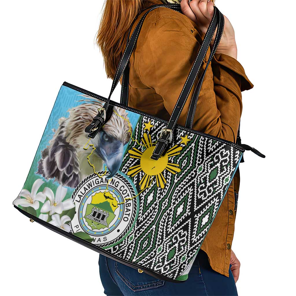 Cotabato Philippines Province Leather Tote Bag Filipino Eagle Sampaguita Tinalak Pattern