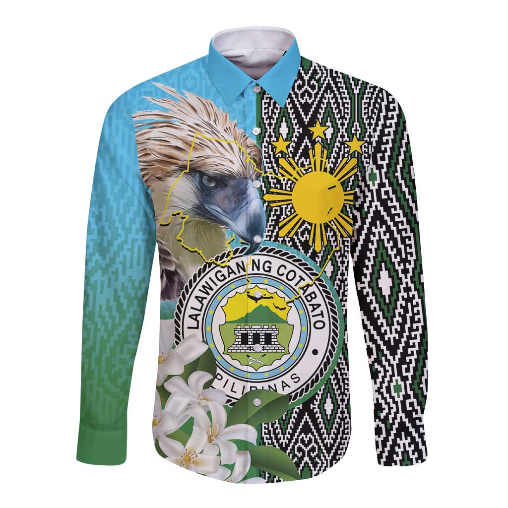 Cotabato Philippines Province Long Sleeve Button Shirt Filipino Eagle Sampaguita Tinalak Pattern