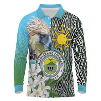 Cotabato Philippines Province Long Sleeve Polo Shirt Filipino Eagle Sampaguita Tinalak Pattern