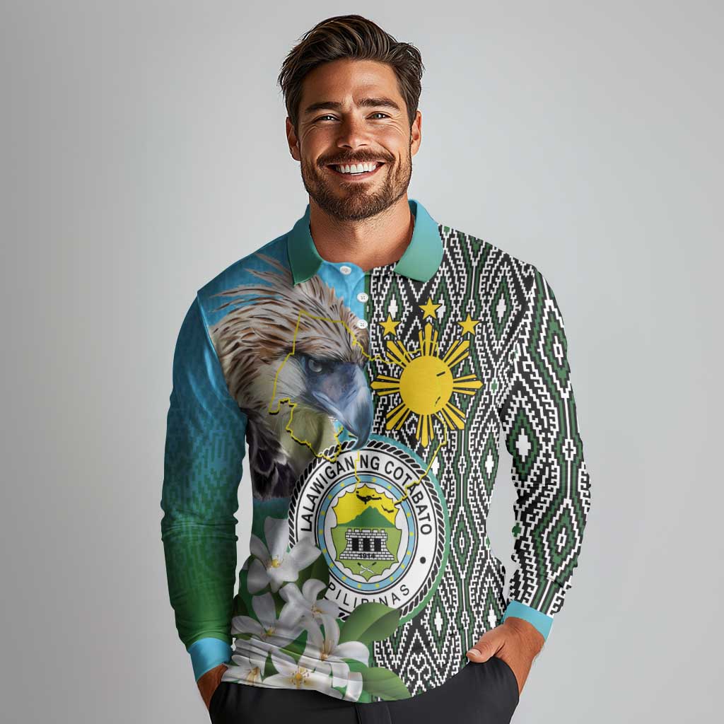 Cotabato Philippines Province Long Sleeve Polo Shirt Filipino Eagle Sampaguita Tinalak Pattern