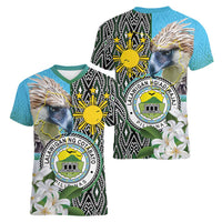 Cotabato Philippines Province Women V-Neck T-Shirt Filipino Eagle Sampaguita Tinalak Pattern