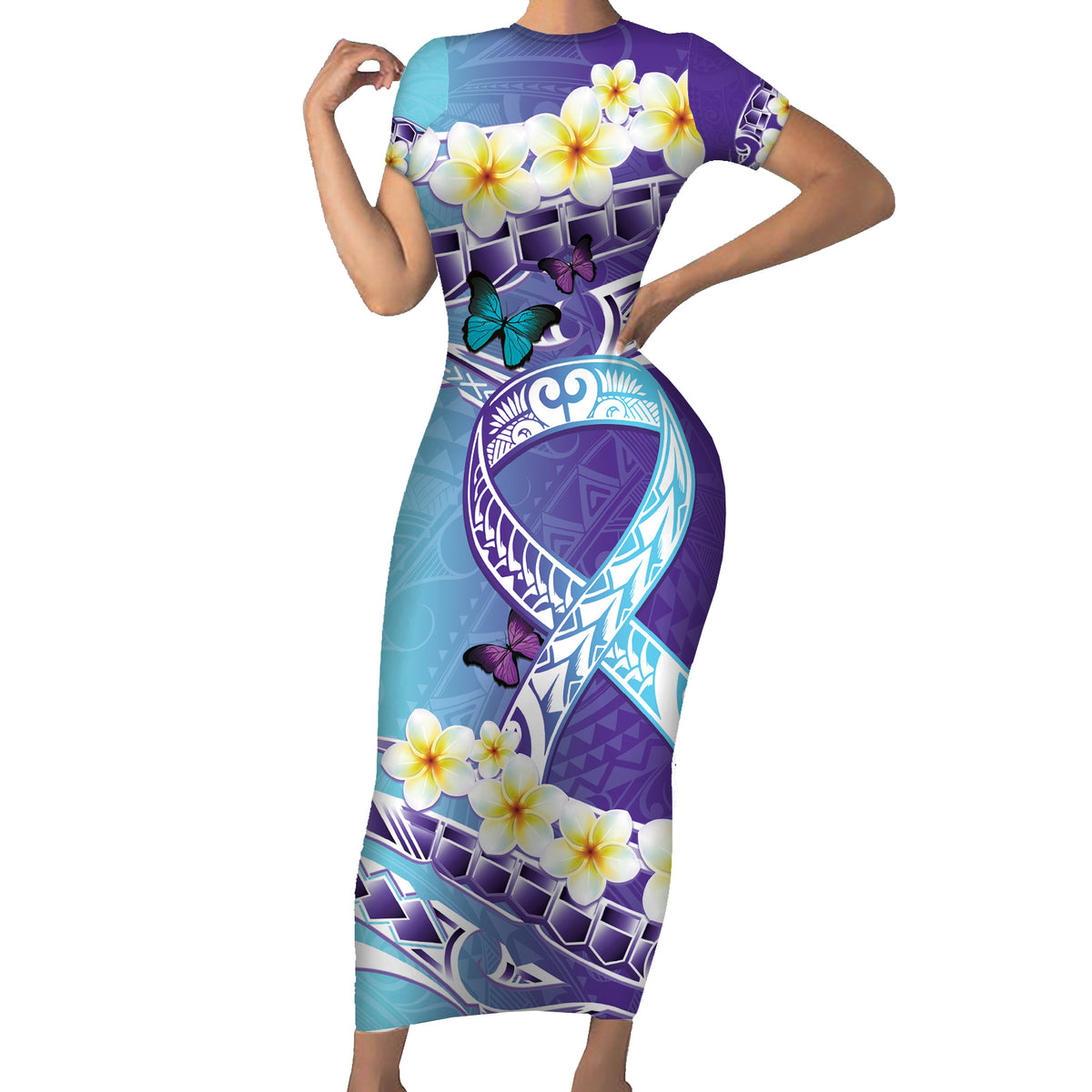 No Story Should End Too Soon Suicide Awareness Family Matching Short Sleeve Bodycon Dress and Hawaiian Shirt Purple And Teal Polynesian Ribbon
