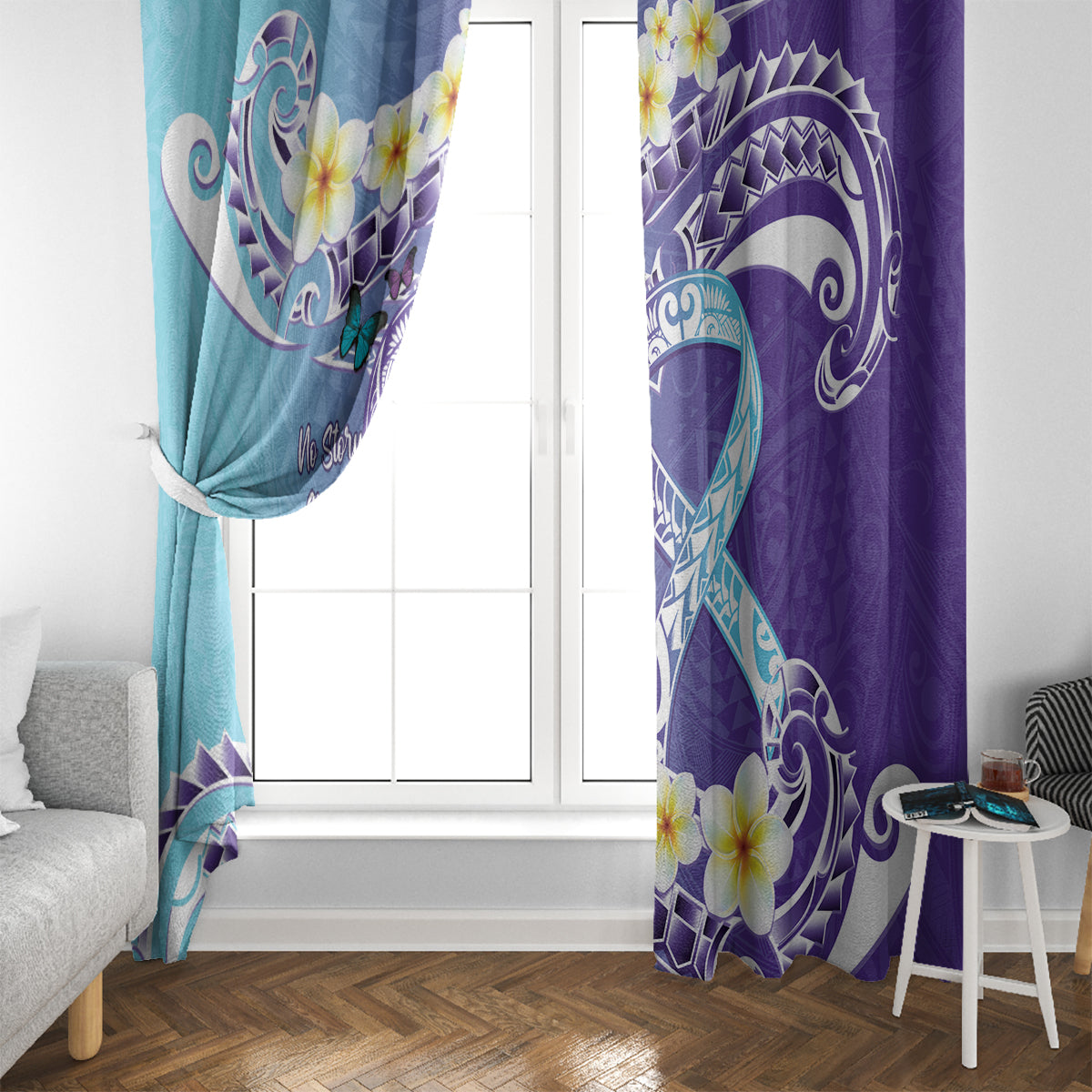 No Story Should End Too Soon Suicide Awareness Window Curtain Purple And Teal Polynesian Ribbon