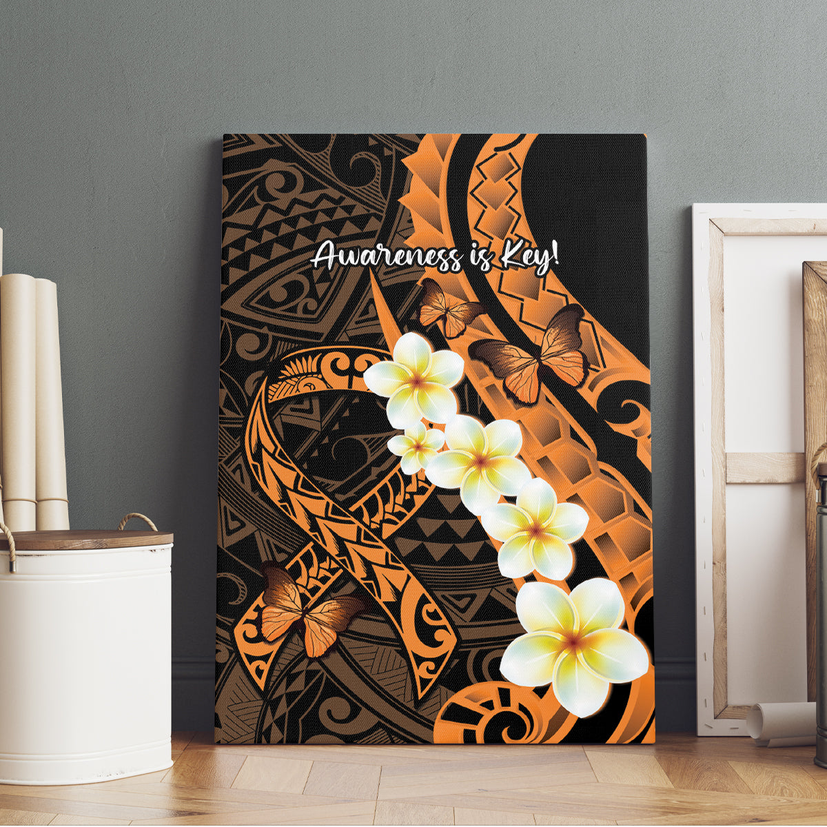 Liver Cancer Awareness Month Canvas Wall Art Awareness Is Key Orange Polynesian Ribbon
