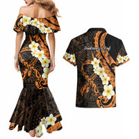 Liver Cancer Awareness Month Couples Matching Mermaid Dress and Hawaiian Shirt Awareness Is Key Orange Polynesian Ribbon