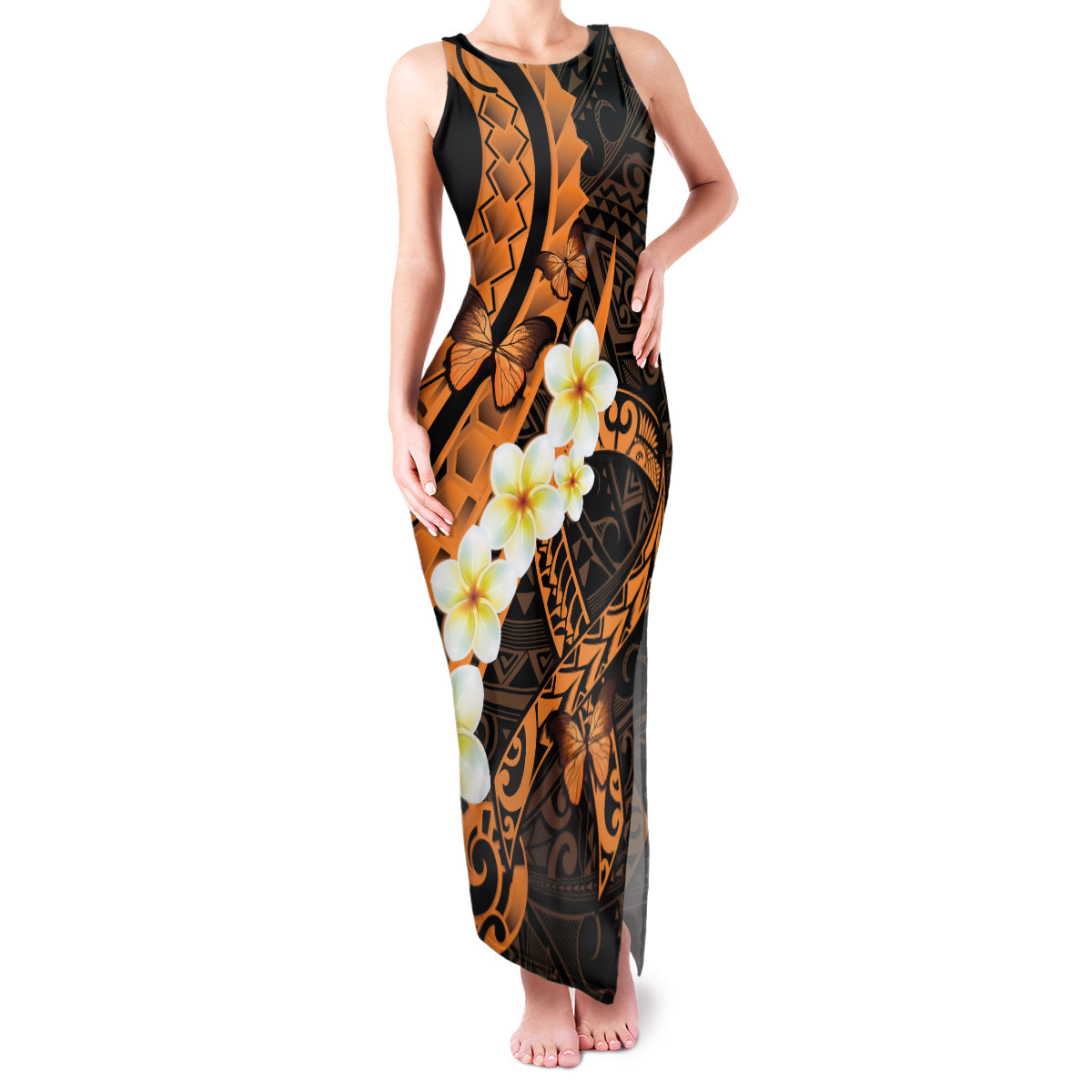 Liver Cancer Awareness Month Family Matching Tank Maxi Dress and Hawaiian Shirt Awareness Is Key Orange Polynesian Ribbon