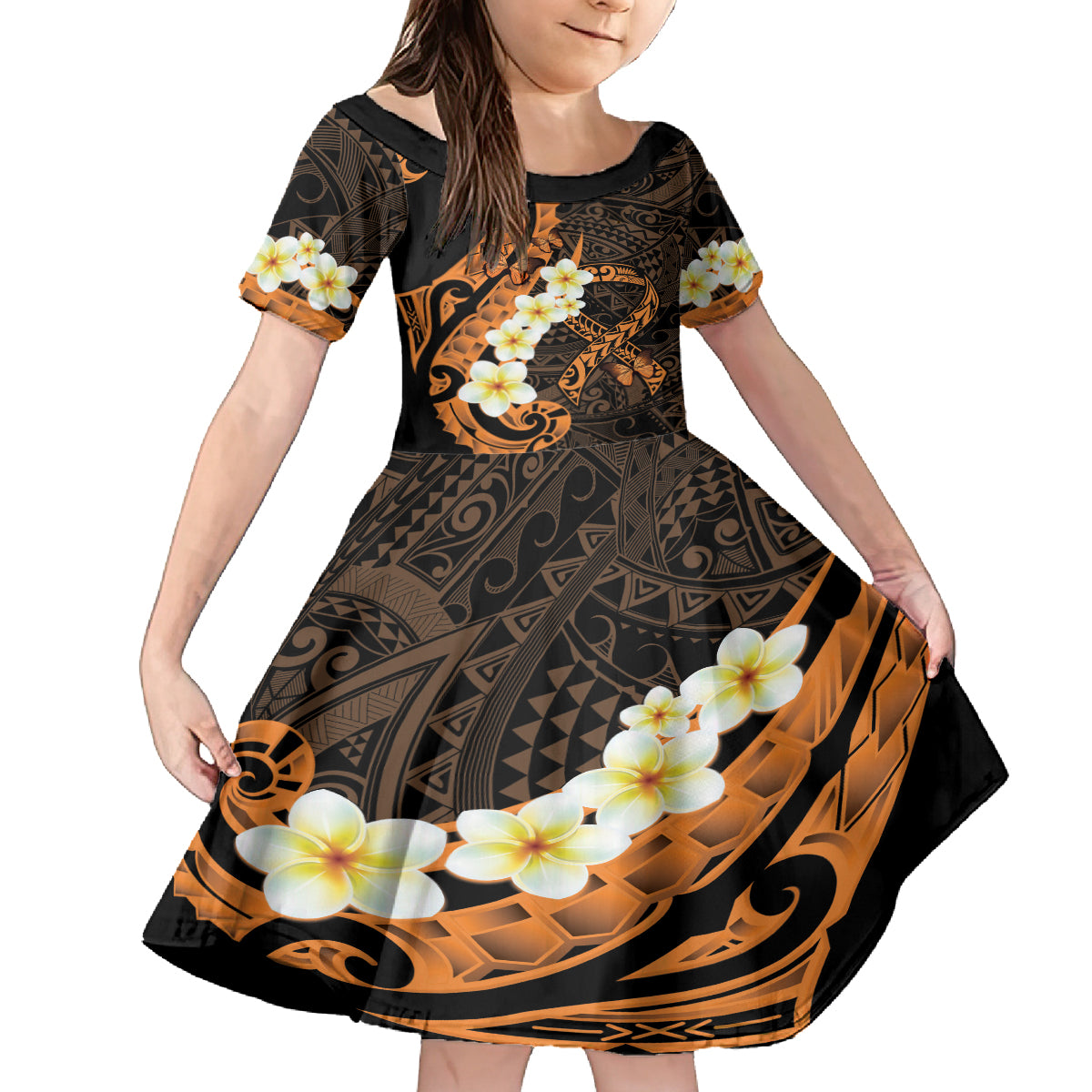 Liver Cancer Awareness Month Kid Short Sleeve Dress Awareness Is Key Orange Polynesian Ribbon