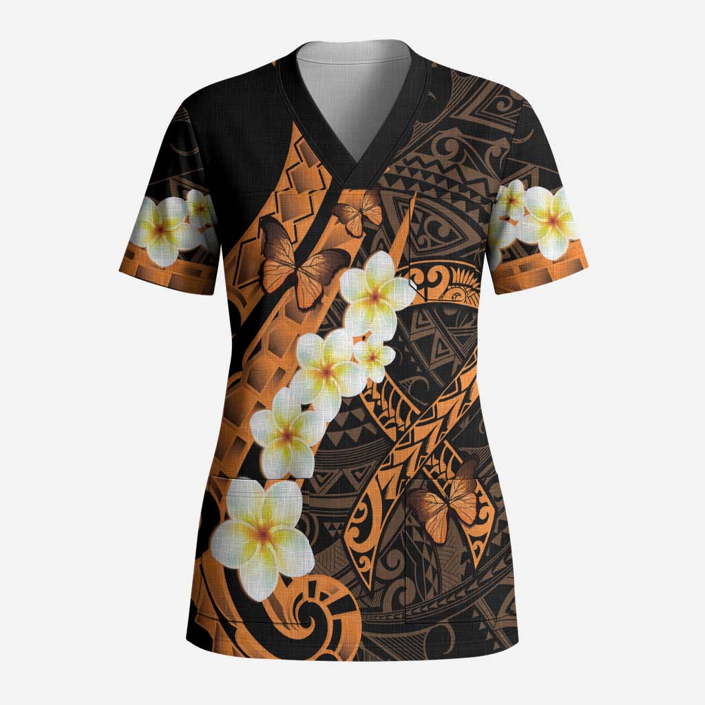 Liver Cancer Awareness Month Scrub Top Awareness Is Key Orange Polynesian Ribbon - Polynesian Pride