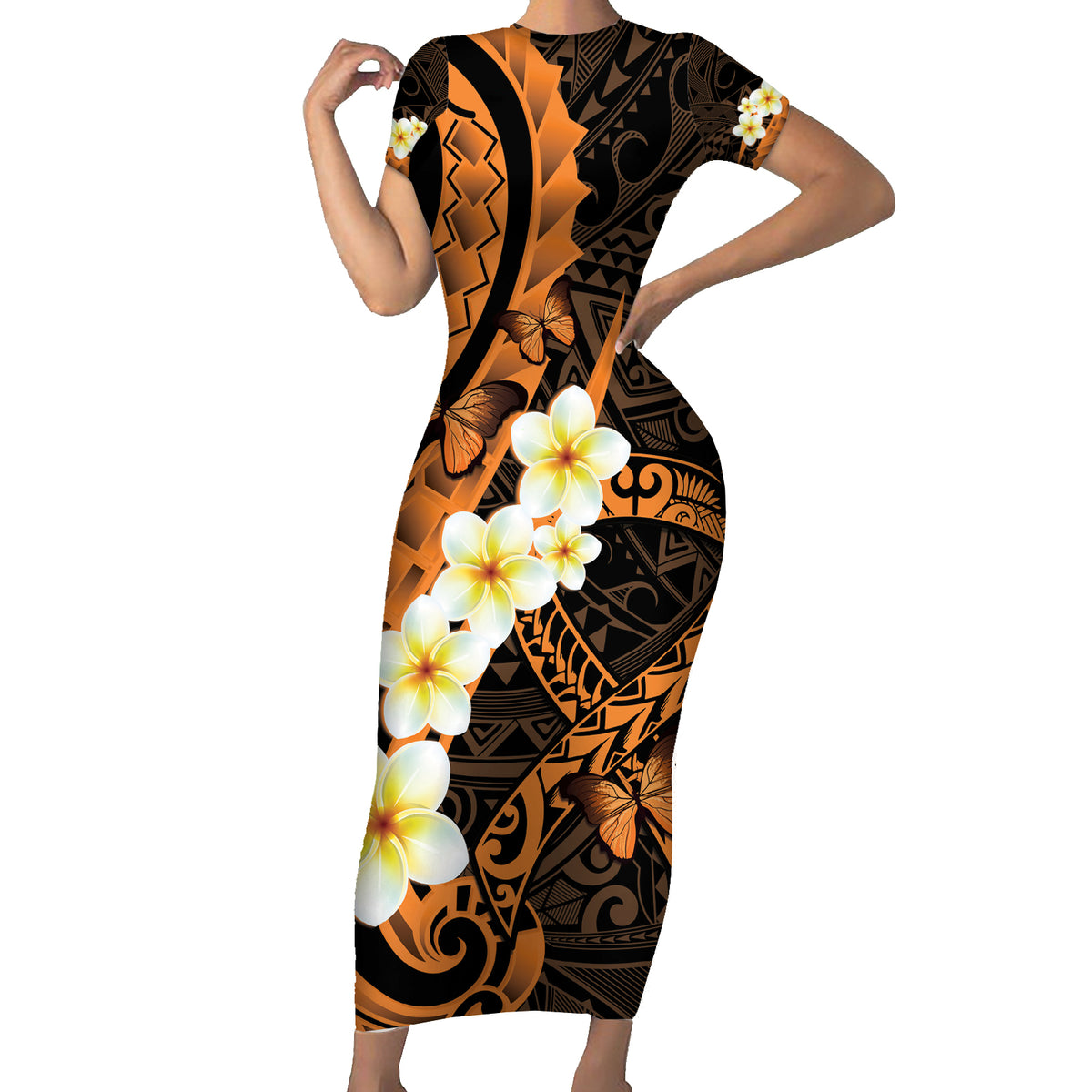 Liver Cancer Awareness Month Short Sleeve Bodycon Dress Awareness Is Key Orange Polynesian Ribbon