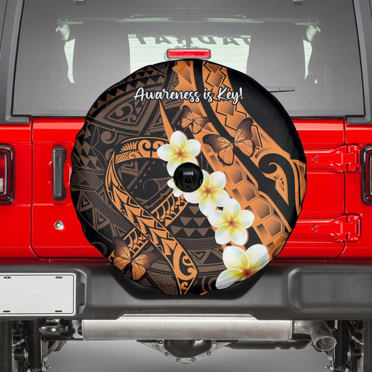 Liver Cancer Awareness Month Spare Tire Cover Awareness Is Key Orange Polynesian Ribbon