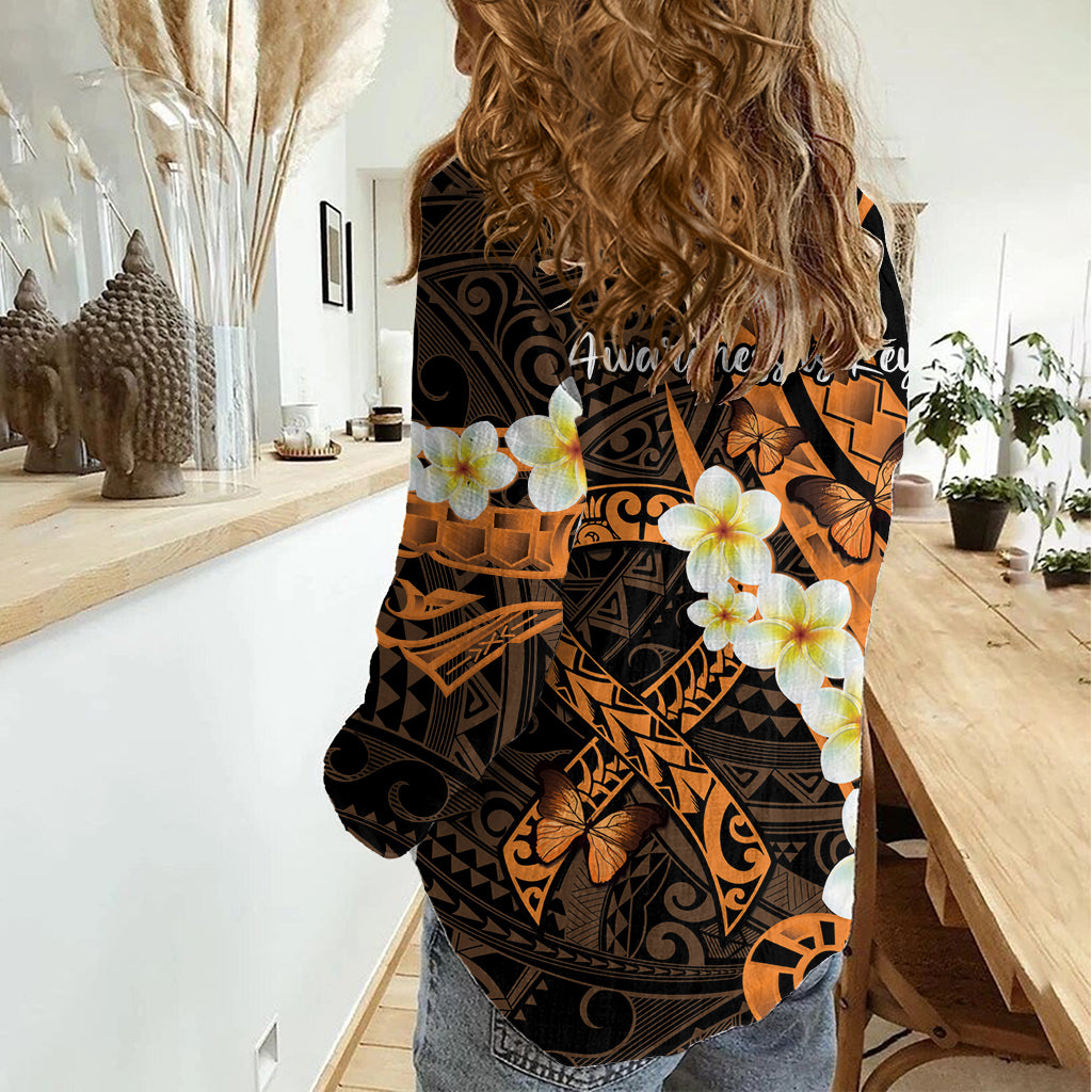 Liver Cancer Awareness Month Women Casual Shirt Awareness Is Key Orange Polynesian Ribbon