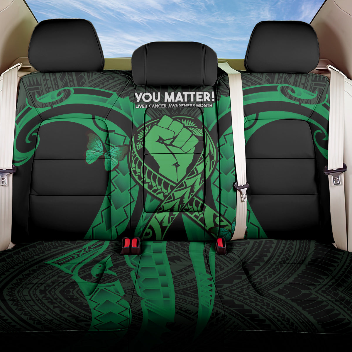 ADHD Awareness Month You Matter Back Car Seat Cover Green Polynesian Ribbon