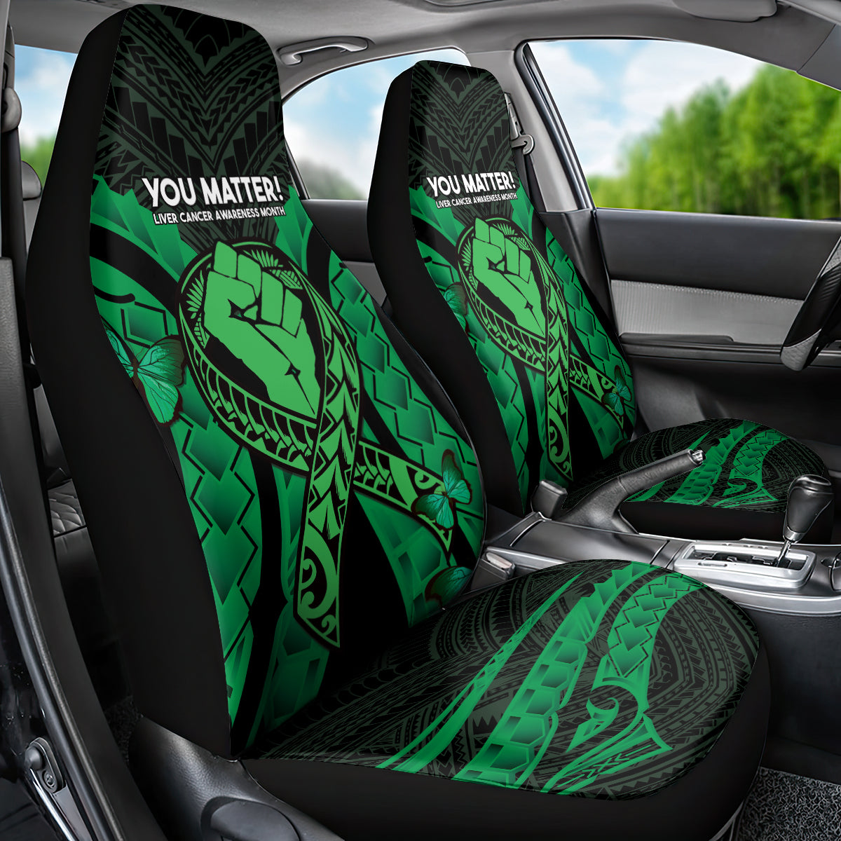 ADHD Awareness Month You Matter Car Seat Cover Green Polynesian Ribbon