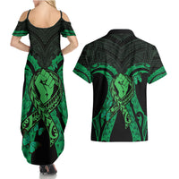 ADHD Awareness Month You Matter Couples Matching Summer Maxi Dress and Hawaiian Shirt Green Polynesian Ribbon