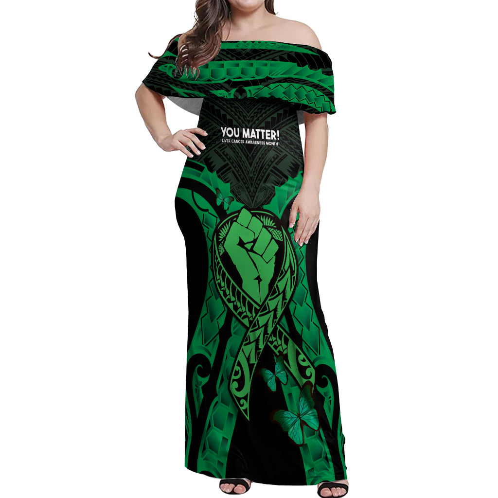 ADHD Awareness Month You Matter Off Shoulder Maxi Dress Green Polynesian Ribbon