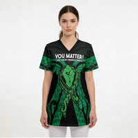 ADHD Awareness Month You Matter Scrub Top Green Polynesian Ribbon - Polynesian Pride