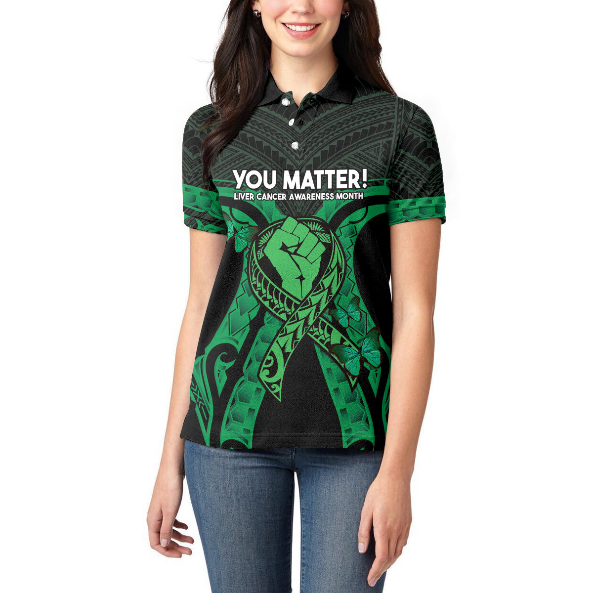 ADHD Awareness Month You Matter Women Polo Shirt Green Polynesian Ribbon LT14 - Polynesian Pride
