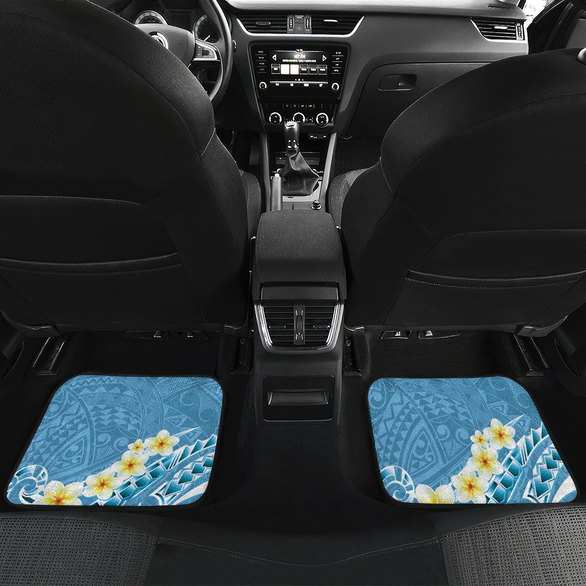 Blue Hawaii Shark Tattoo Car Mats Frangipani With Polynesian Pastel Version