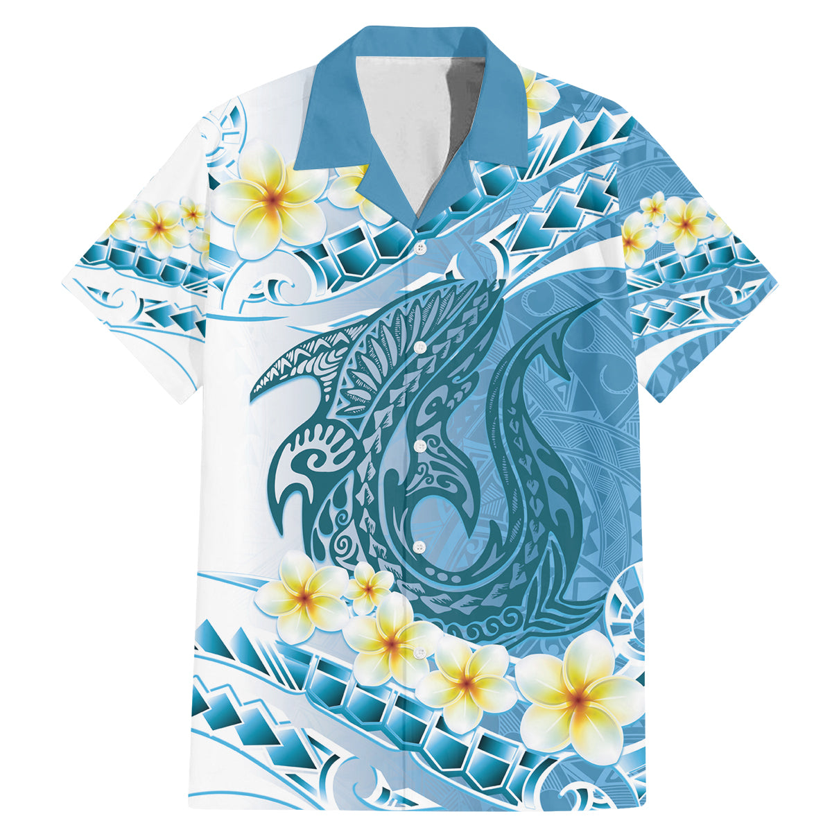 Blue Hawaii Shark Tattoo Family Matching Mermaid Dress and Hawaiian Shirt Frangipani With Polynesian Pastel Version