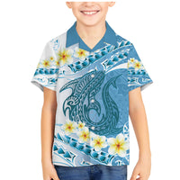 Blue Hawaii Shark Tattoo Family Matching Mermaid Dress and Hawaiian Shirt Frangipani With Polynesian Pastel Version