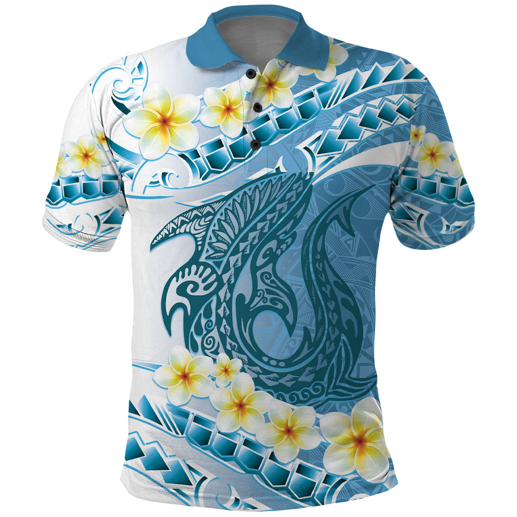 Blue Hawaii Shark Tattoo Polo Shirt Frangipani With Polynesian Pastel Version