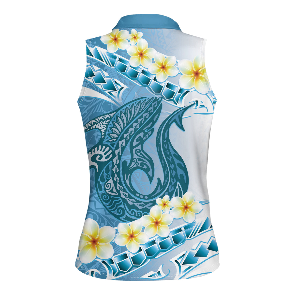 Blue Hawaii Shark Tattoo Women Sleeveless Polo Shirt Frangipani With Polynesian Pastel Version