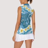 Blue Hawaii Shark Tattoo Women Sleeveless Polo Shirt Frangipani With Polynesian Pastel Version