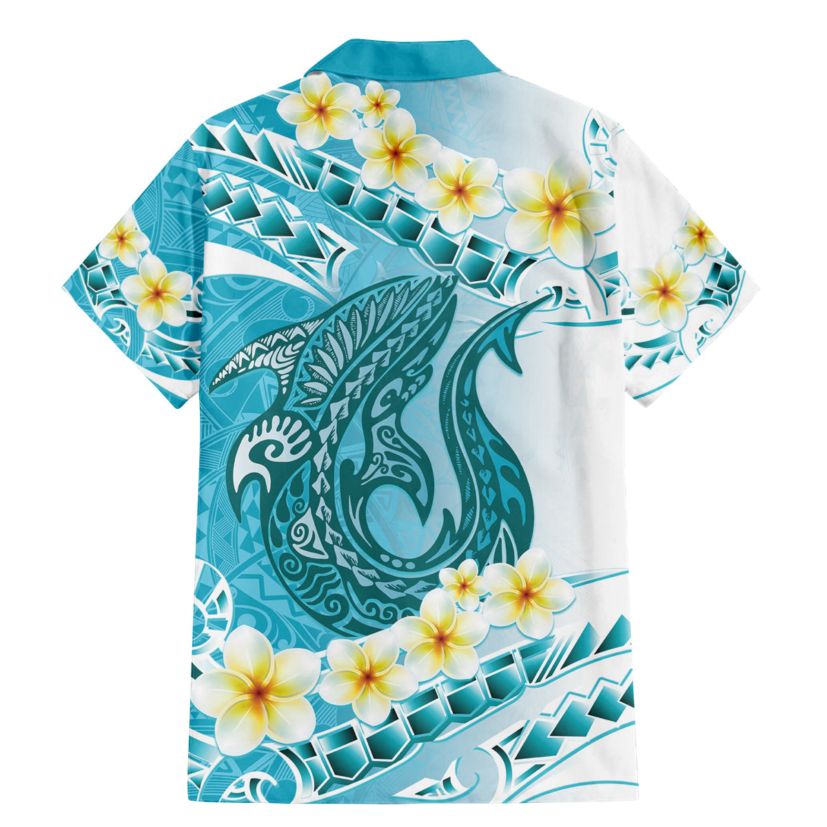 Turquoise Hawaii Shark Tattoo Family Matching Mermaid Dress and Hawaiian Shirt Frangipani With Polynesian Pastel Version