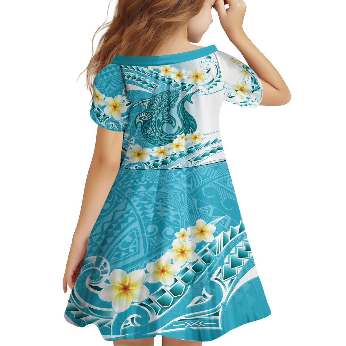 Turquoise Hawaii Shark Tattoo Family Matching Tank Maxi Dress and Hawaiian Shirt Frangipani With Polynesian Pastel Version