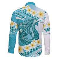 Turquoise Hawaii Shark Tattoo Family Matching Tank Maxi Dress and Hawaiian Shirt Frangipani With Polynesian Pastel Version