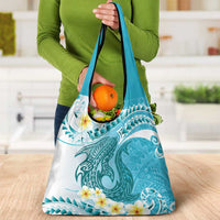 Turquoise Hawaii Shark Tattoo Grocery Bag Frangipani With Polynesian Pastel Version