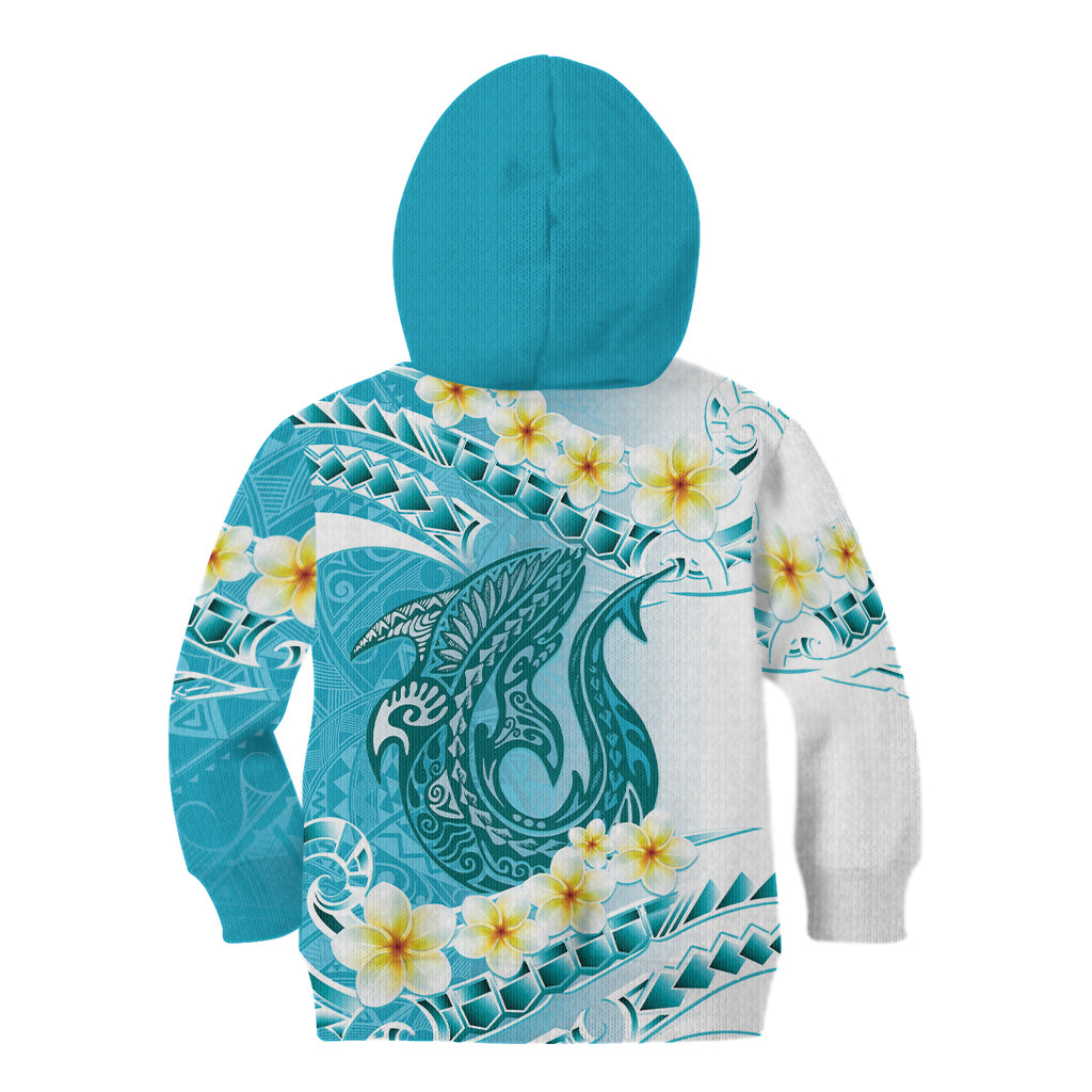 Turquoise Hawaii Shark Tattoo Kid Hoodie Frangipani With Polynesian Pastel Version LT14 - Polynesian Pride