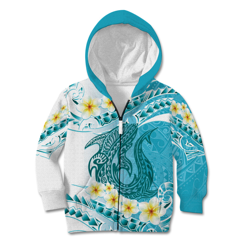 Turquoise Hawaii Shark Tattoo Kid Hoodie Frangipani With Polynesian Pastel Version LT14 Zip Hoodie Turquoise - Polynesian Pride