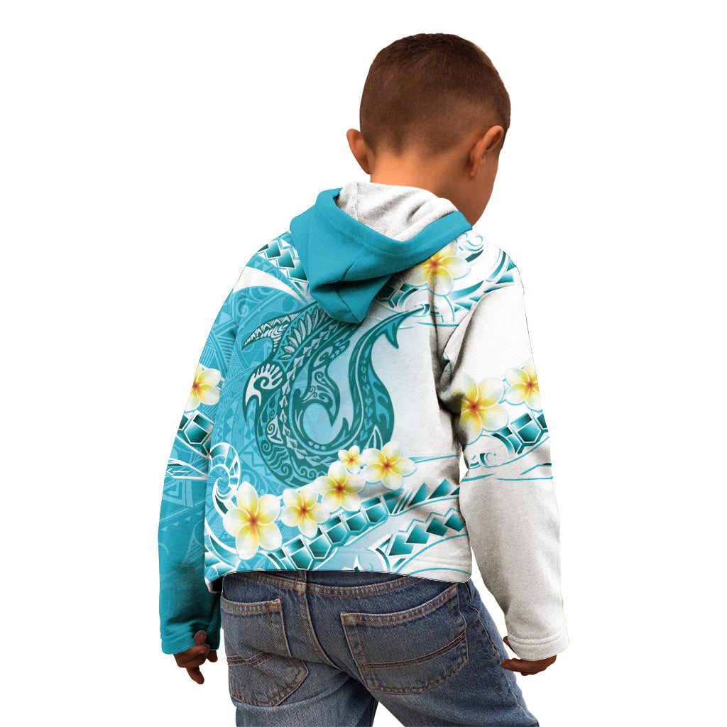 Turquoise Hawaii Shark Tattoo Kid Hoodie Frangipani With Polynesian Pastel Version LT14 - Polynesian Pride