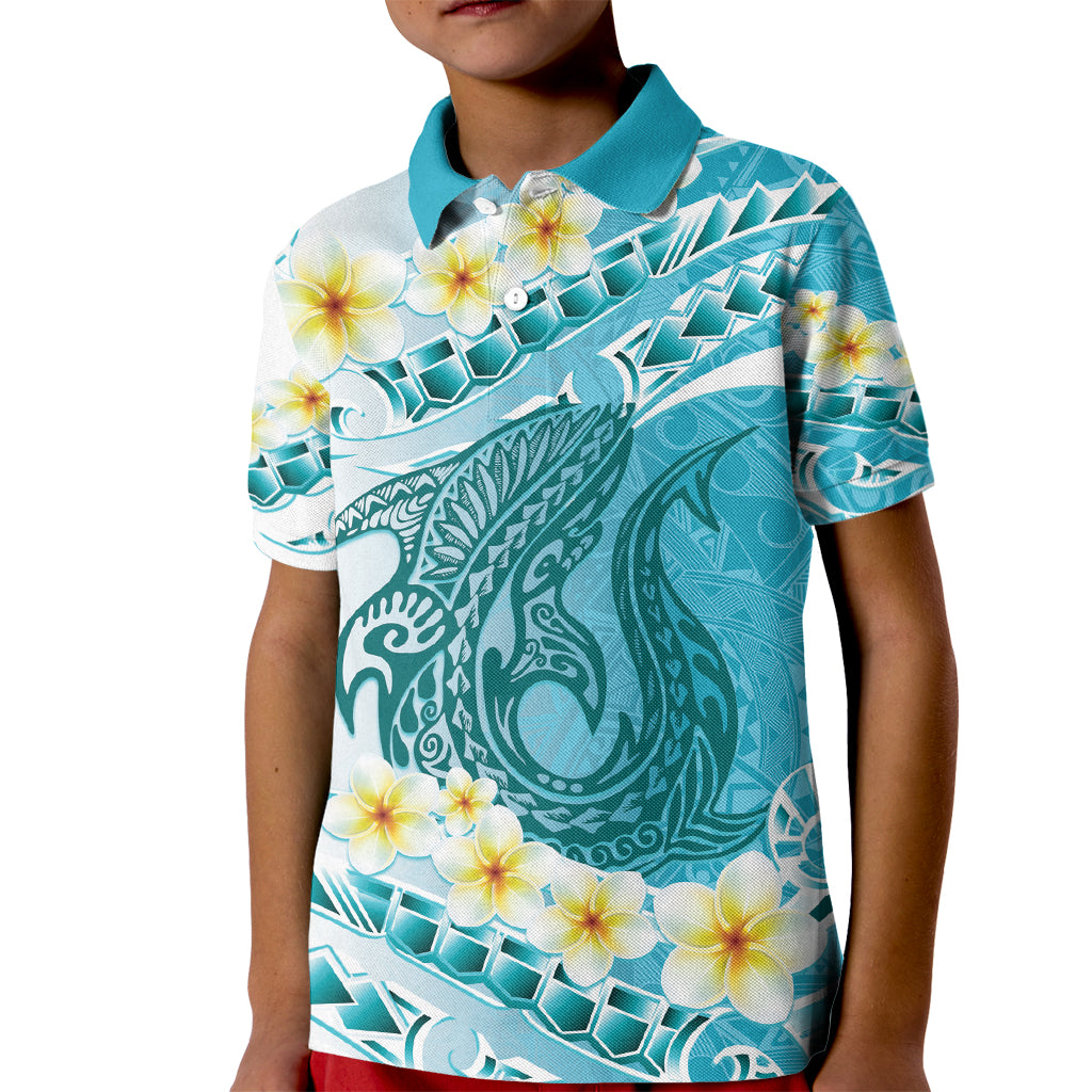 Turquoise Hawaii Shark Tattoo Kid Polo Shirt Frangipani With Polynesian Pastel Version