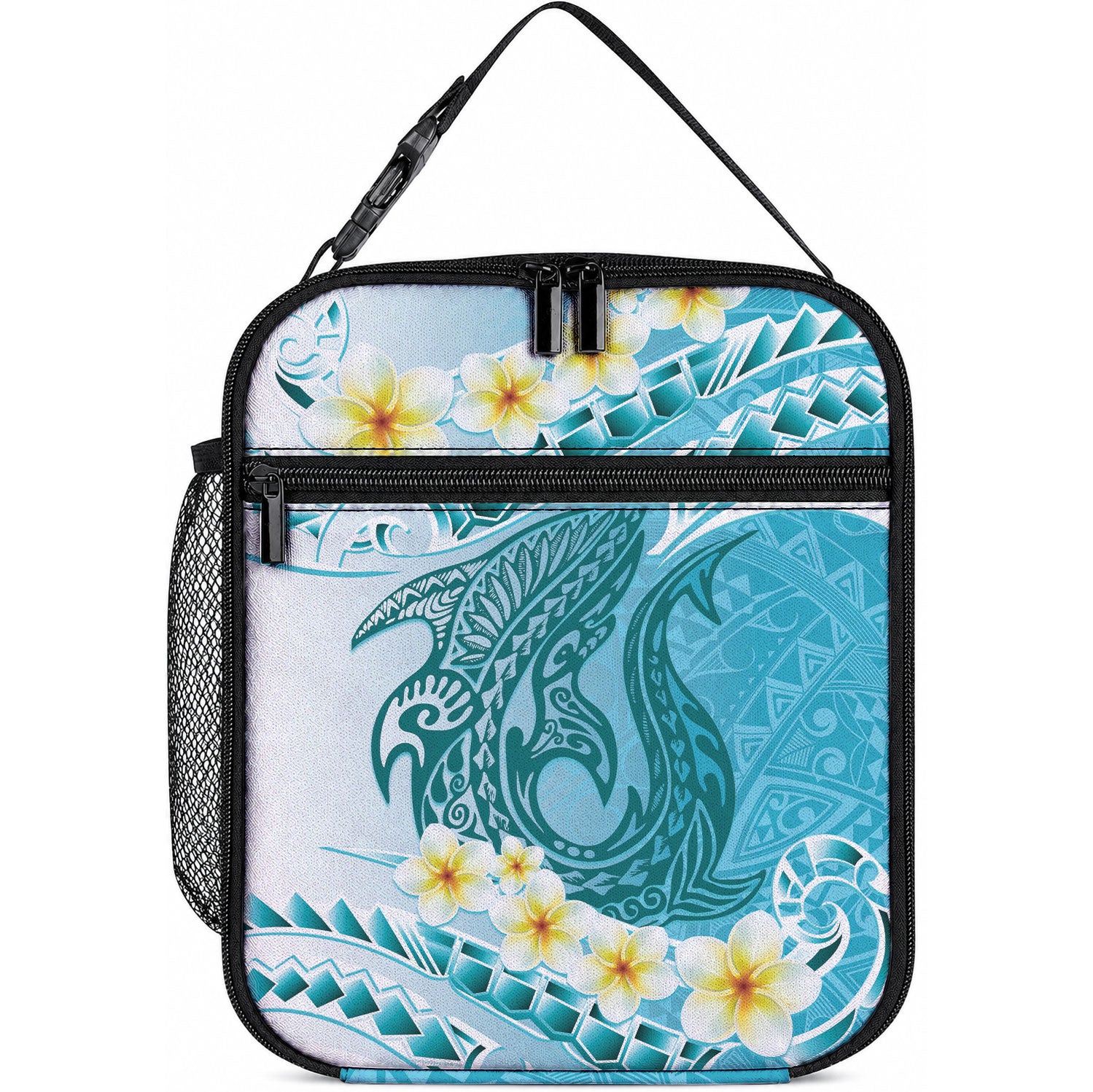 Turquoise Hawaii Shark Tattoo Lunch Bag Frangipani With Polynesian Pastel Version LT14 10.2 × 8.3 × 4.3 inch Turquoise - Polynesian Pride