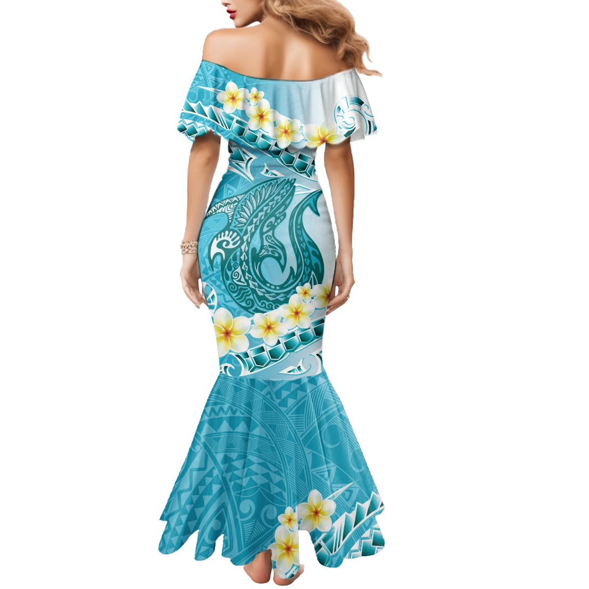 Turquoise Hawaii Shark Tattoo Mermaid Dress Frangipani With Polynesian Pastel Version