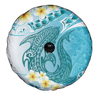 Turquoise Hawaii Shark Tattoo Spare Tire Cover Frangipani With Polynesian Pastel Version