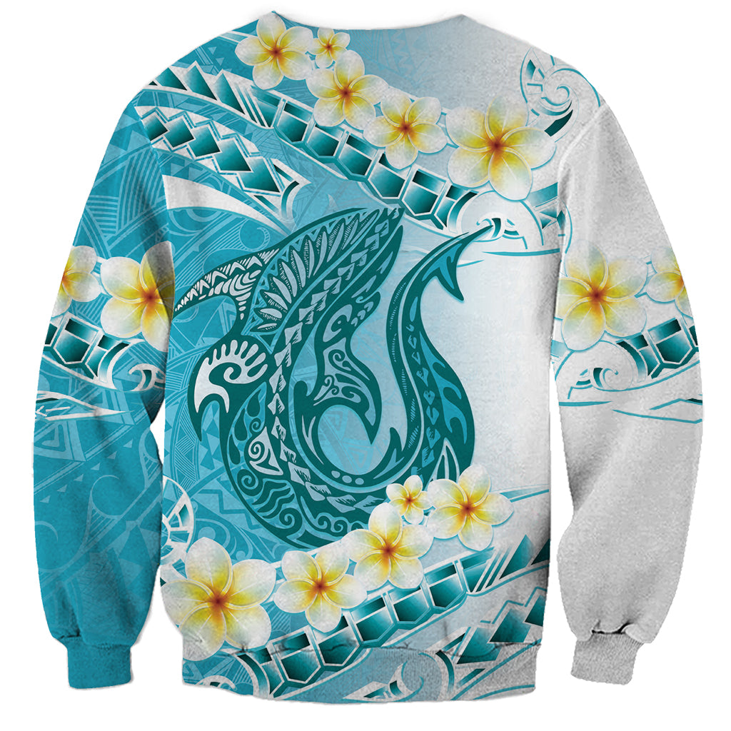 Turquoise Hawaii Shark Tattoo Sweatshirt Frangipani With Polynesian Pastel Version