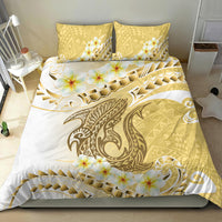 Gold Hawaii Shark Tattoo Bedding Set Frangipani With Polynesian Pastel Version
