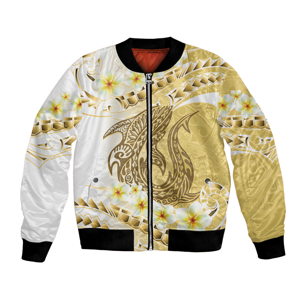 Gold Hawaii Shark Tattoo Bomber Jacket Frangipani With Polynesian Pastel Version