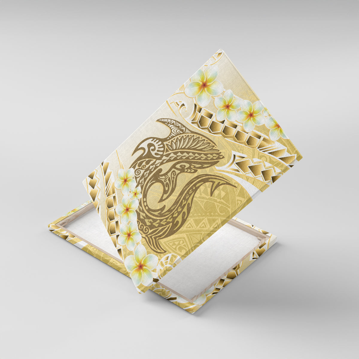 Gold Hawaii Shark Tattoo Canvas Wall Art Frangipani With Polynesian Pastel Version