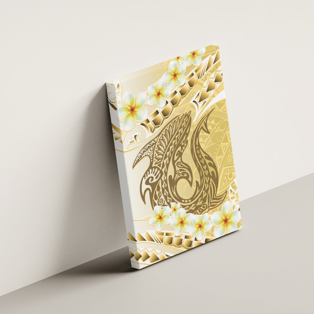 Gold Hawaii Shark Tattoo Canvas Wall Art Frangipani With Polynesian Pastel Version