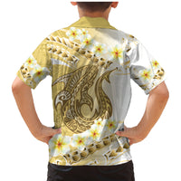 Gold Hawaii Shark Tattoo Family Matching Mermaid Dress and Hawaiian Shirt Frangipani With Polynesian Pastel Version