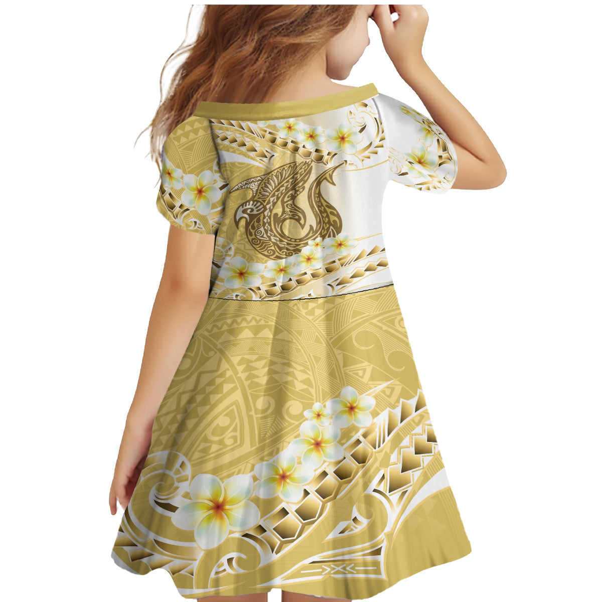 Gold Hawaii Shark Tattoo Family Matching Mermaid Dress and Hawaiian Shirt Frangipani With Polynesian Pastel Version