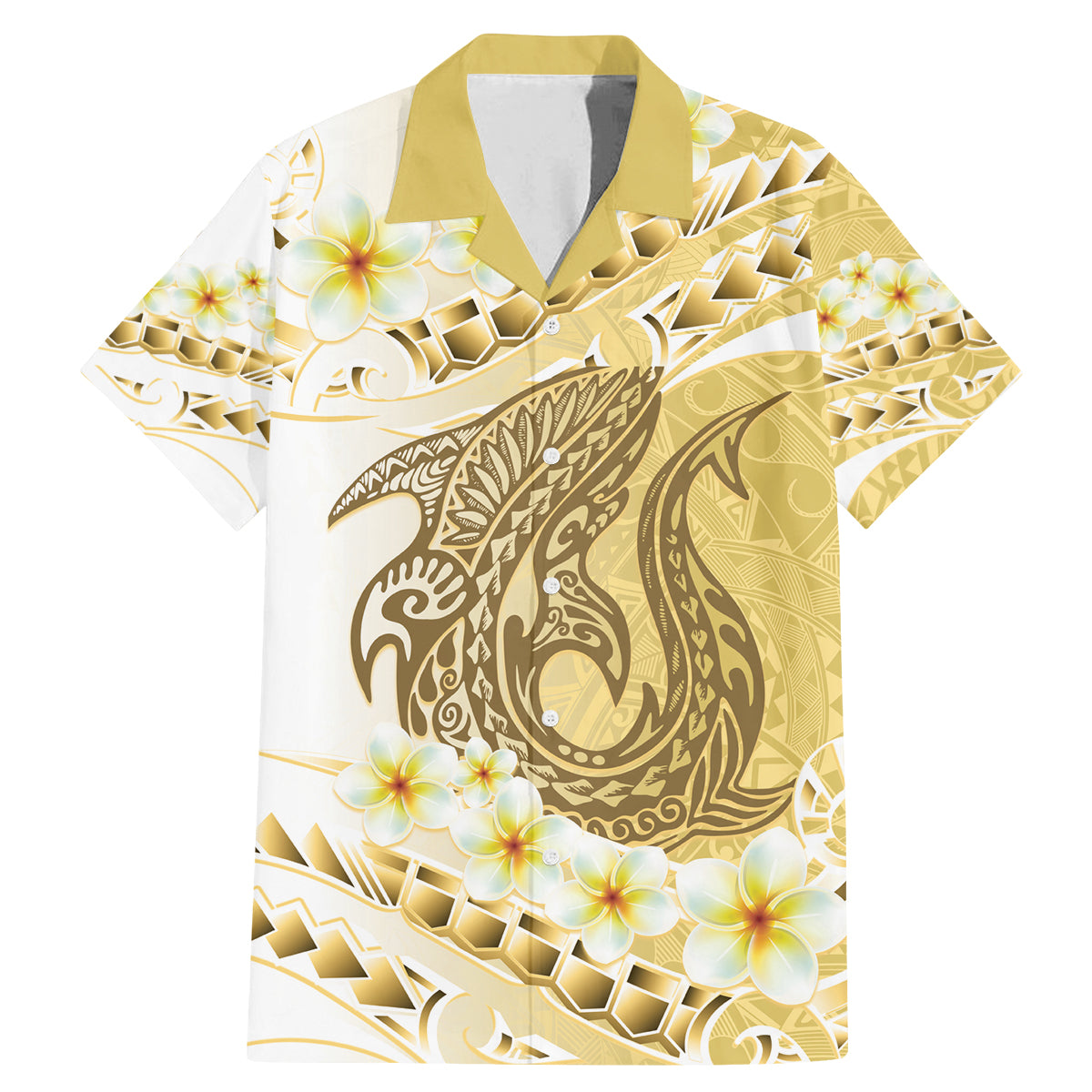 Gold Hawaii Shark Tattoo Family Matching Mermaid Dress and Hawaiian Shirt Frangipani With Polynesian Pastel Version