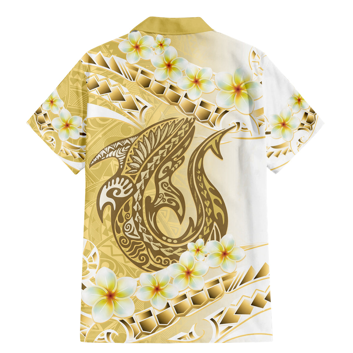 Gold Hawaii Shark Tattoo Family Matching Mermaid Dress and Hawaiian Shirt Frangipani With Polynesian Pastel Version