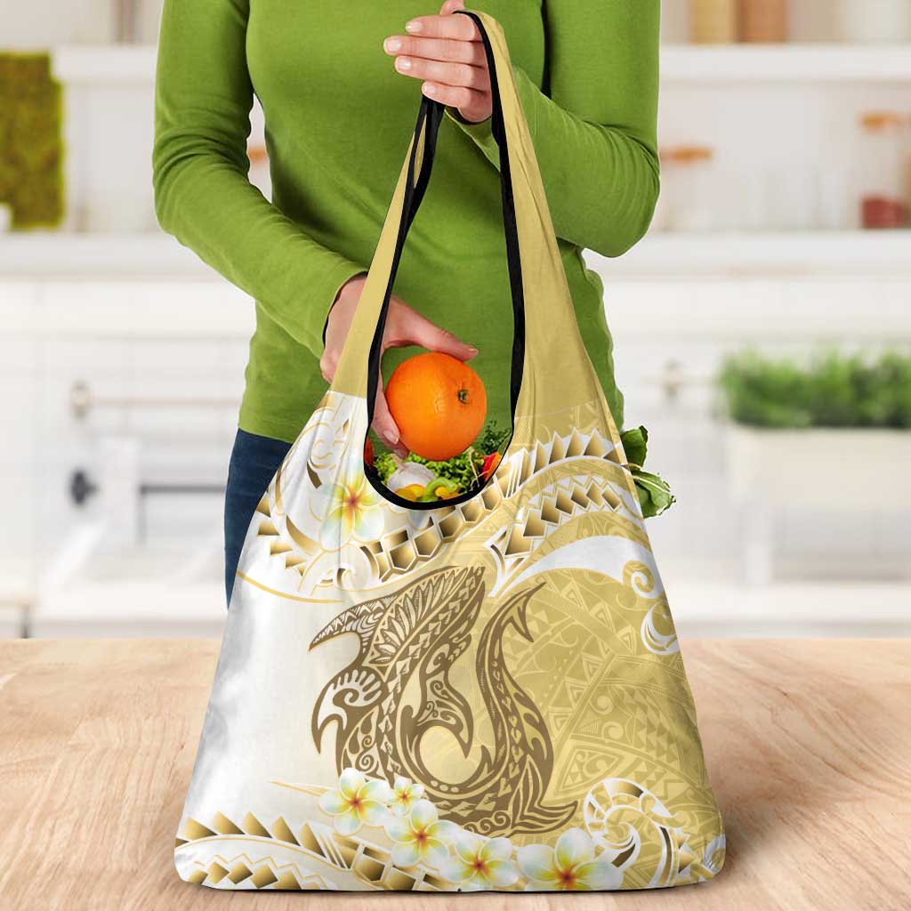 Gold Hawaii Shark Tattoo Grocery Bag Frangipani With Polynesian Pastel Version