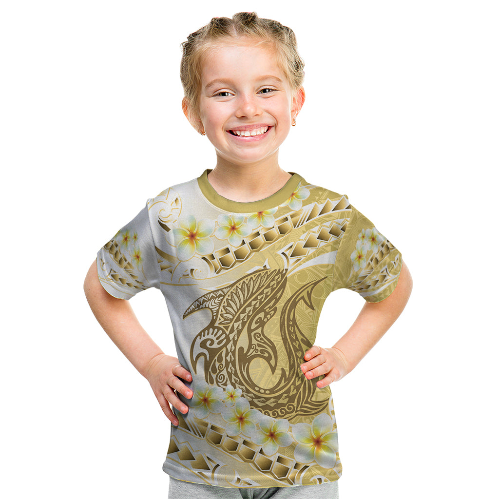 Gold Hawaii Shark Tattoo Kid T Shirt Frangipani With Polynesian Pastel Version LT14 Gold - Polynesian Pride