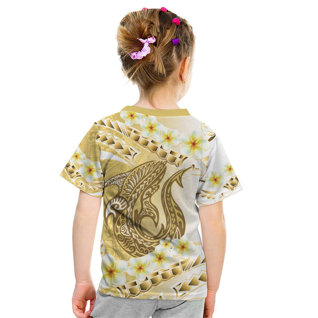 Gold Hawaii Shark Tattoo Kid T Shirt Frangipani With Polynesian Pastel Version LT14 - Polynesian Pride